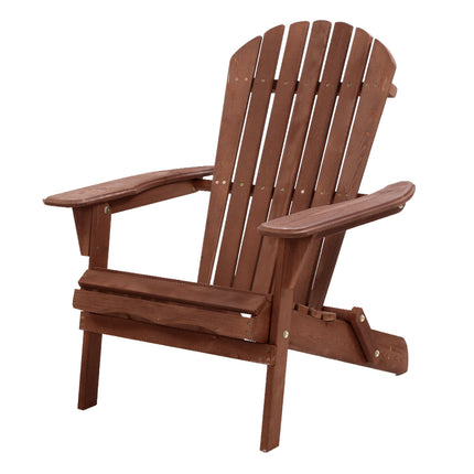 Gardeon Adirondack Outdoor Chairs Wooden Foldable Beach Chair Patio Furniture Brown.