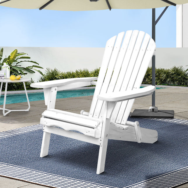 Gardeon Adirondack Outdoor Chairs Wooden Foldable Beach Chair Patio Furniture White.