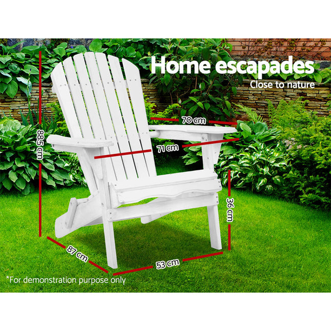 Gardeon Adirondack Outdoor Chairs Wooden Foldable Beach Chair Patio Furniture White.