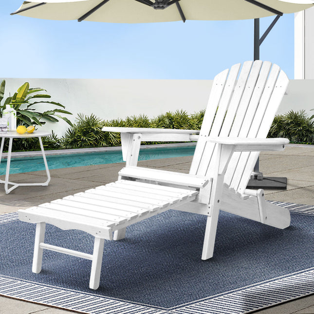 Gardeon Sun Lounge Outdoor Chairs Wooden Foldable Patio Furniture Adirondack White.