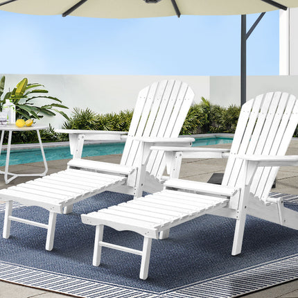Gardeon 2PC Adirondack Outdoor Chairs Wood Foldable Sun Lounge Patio Furniture.