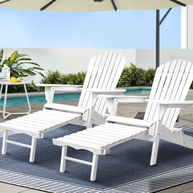 Gardeon 2PC Adirondack Outdoor Chairs Wood Foldable Sun Lounge Patio Furniture.