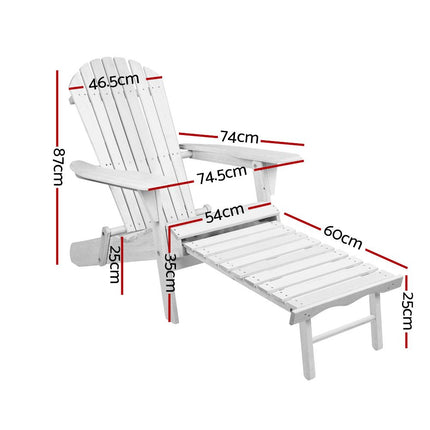 Gardeon 2PC Adirondack Outdoor Chairs Wood Foldable Sun Lounge Patio Furniture.