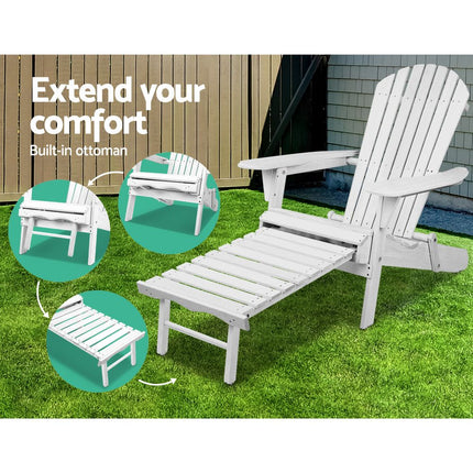 Gardeon 2PC Adirondack Outdoor Chairs Wood Foldable Sun Lounge Patio Furniture.