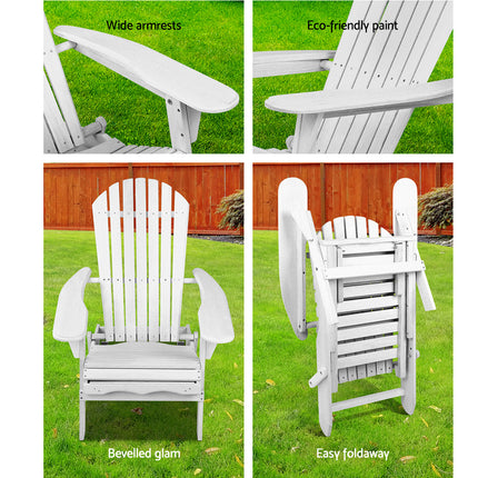 Gardeon 2PC Adirondack Outdoor Chairs Wood Foldable Sun Lounge Patio Furniture.