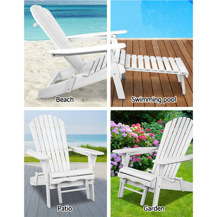 Gardeon 2PC Adirondack Outdoor Chairs Wood Foldable Sun Lounge Patio Furniture.