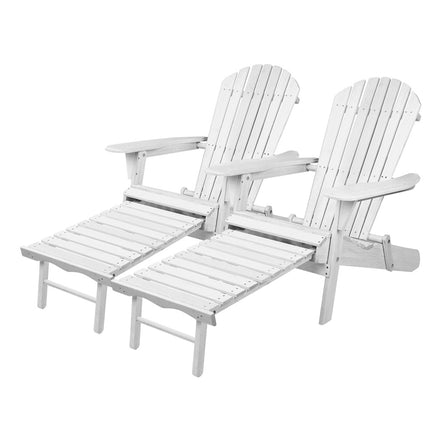 Gardeon 2PC Adirondack Outdoor Chairs Wood Foldable Sun Lounge Patio Furniture.
