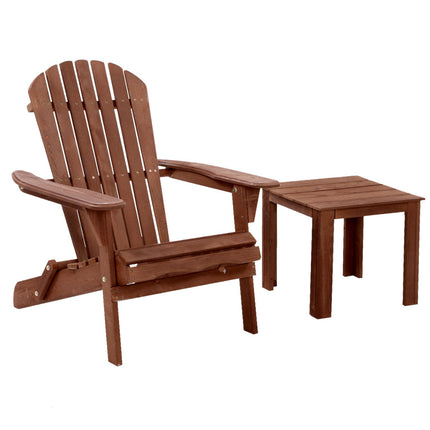Gardeon Adirondack Outdoor Chairs Wooden Foldable Beach Chair Patio Furniture Brown.