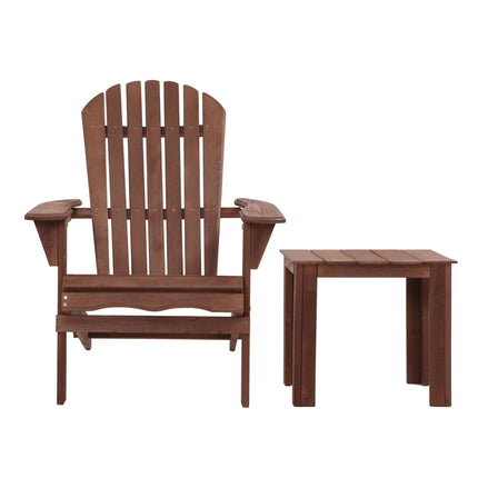 Gardeon Adirondack Outdoor Chairs Wooden Foldable Beach Chair Patio Furniture Brown.