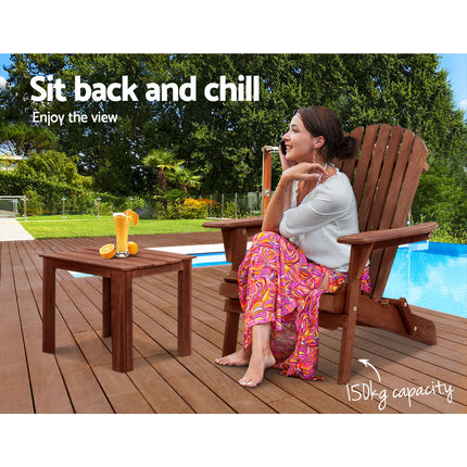 Gardeon Adirondack Outdoor Chairs Wooden Foldable Beach Chair Patio Furniture Brown.