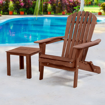 Gardeon Adirondack Outdoor Chairs Wooden Foldable Beach Chair Patio Furniture Brown.