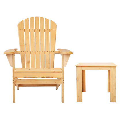 Gardeon 3PC Adirondack Outdoor Table and Chairs Wooden Foldable Beach Chair Natural.
