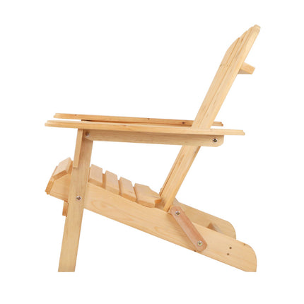 Gardeon 3PC Adirondack Outdoor Table and Chairs Wooden Foldable Beach Chair Natural.
