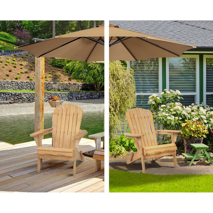 Gardeon 3PC Adirondack Outdoor Table and Chairs Wooden Foldable Beach Chair Natural.