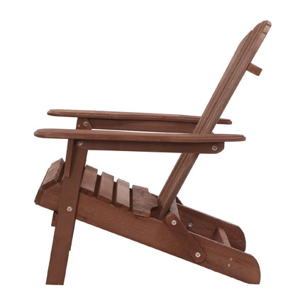 Gardeon 3PC Adirondack Outdoor Table and Chairs Wooden Foldable Beach Chair Brown.