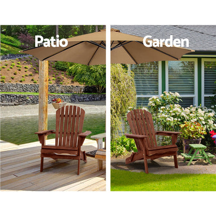 Gardeon 3PC Adirondack Outdoor Table and Chairs Wooden Foldable Beach Chair Brown.