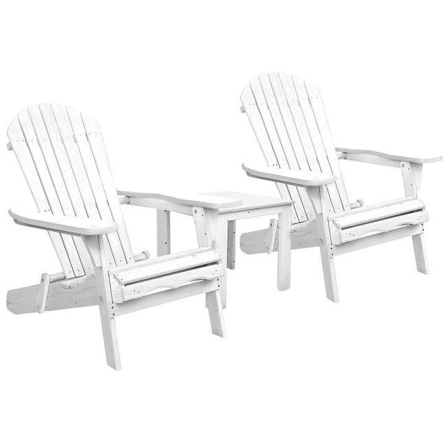 Gardeon 3PC Adirondack Outdoor Table and Chairs Wooden Foldable Beach Chair White.