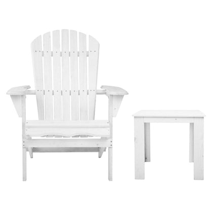 Gardeon 3PC Adirondack Outdoor Table and Chairs Wooden Foldable Beach Chair White.