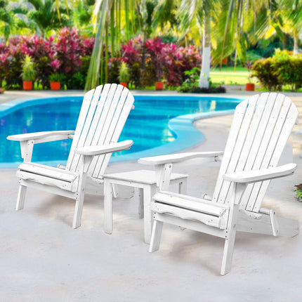 Gardeon 3PC Adirondack Outdoor Table and Chairs Wooden Foldable Beach Chair White.