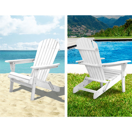 Gardeon 3PC Adirondack Outdoor Table and Chairs Wooden Foldable Beach Chair White.