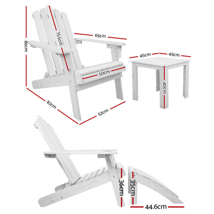 Gardeon 5PC Adirondack Outdoor Table and Chairs Wooden Sun Lounge Patio Furniture White.
