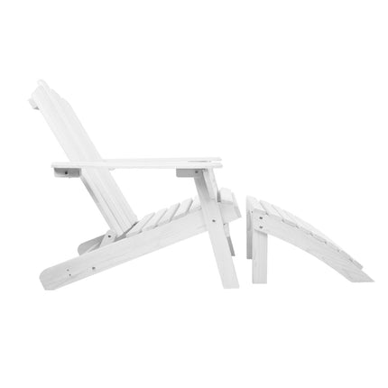 Gardeon 5PC Adirondack Outdoor Table and Chairs Wooden Sun Lounge Patio Furniture White.