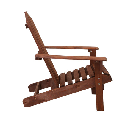Gardeon Adirondack Outdoor Chairs Wooden Beach Chair Patio Furniture Garden Brown.