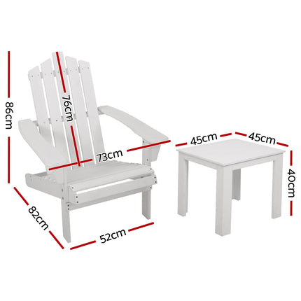 Gardeon 3PC Adirondack Outdoor Table and Chairs Wooden Beach Chair White.