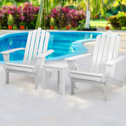 Gardeon 3PC Adirondack Outdoor Table and Chairs Wooden Beach Chair White.