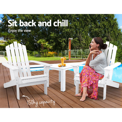 Gardeon 3PC Adirondack Outdoor Table and Chairs Wooden Beach Chair White.