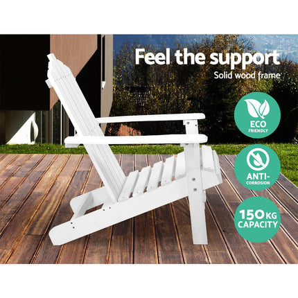 Gardeon 3PC Adirondack Outdoor Table and Chairs Wooden Beach Chair White.