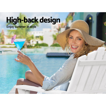 Gardeon 3PC Adirondack Outdoor Table and Chairs Wooden Beach Chair White.