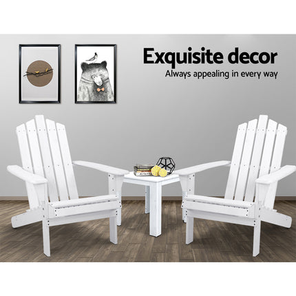 Gardeon 3PC Adirondack Outdoor Table and Chairs Wooden Beach Chair White.