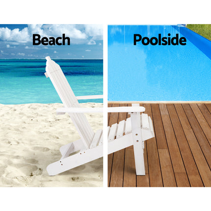 Gardeon 3PC Adirondack Outdoor Table and Chairs Wooden Beach Chair White.
