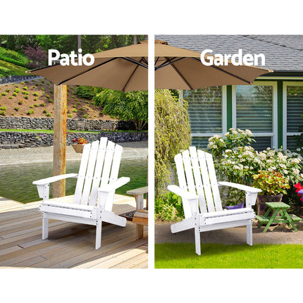 Gardeon 3PC Adirondack Outdoor Table and Chairs Wooden Beach Chair White.
