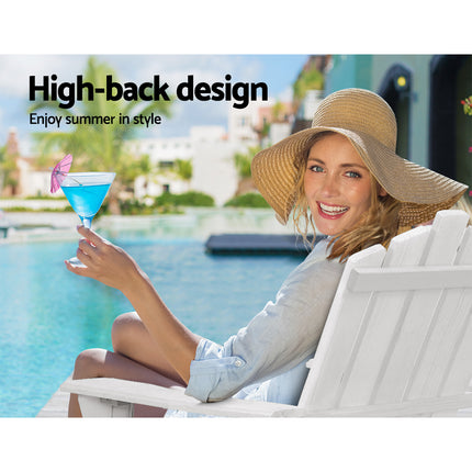 Gardeon Adirondack Outdoor Chairs Wooden Beach Chair Patio Furniture Garden White.