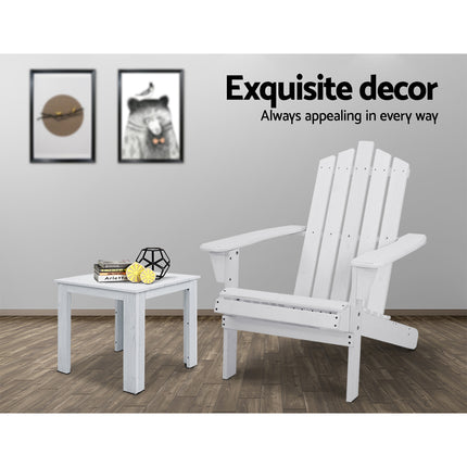 Gardeon Adirondack Outdoor Chairs Wooden Beach Chair Patio Furniture Garden White.