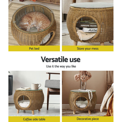 Gardeon Coffee Side Table Wicker Aluminium Desk Pet Bed Storage Outdoor Furniture.