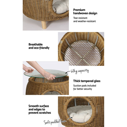 Gardeon Coffee Side Table Wicker Aluminium Desk Pet Bed Storage Outdoor Furniture.