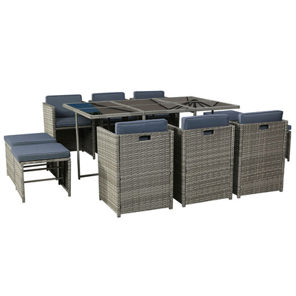 Gardeon Outdoor Dining Set 11 Piece Wicker Table Chairs Setting Grey.