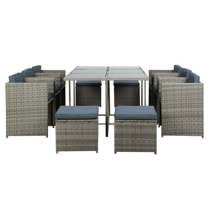 Gardeon Outdoor Dining Set 11 Piece Wicker Table Chairs Setting Grey.