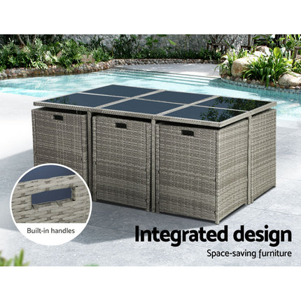Gardeon Outdoor Dining Set 11 Piece Wicker Table Chairs Setting Grey.