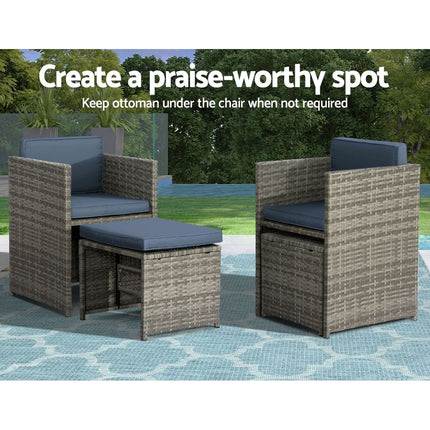 Gardeon Outdoor Dining Set 11 Piece Wicker Table Chairs Setting Grey.