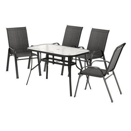 Gardeon 5PC Outdoor Dining Set Table and Chairs Patio Furniture Bistro Set Garden Black.