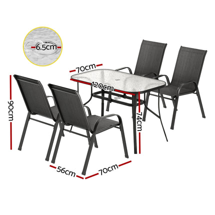 Gardeon 5PC Outdoor Dining Set Table and Chairs Patio Furniture Bistro Set Garden Black.