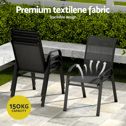 Gardeon 5PC Outdoor Dining Set Table and Chairs Patio Furniture Bistro Set Garden Black.
