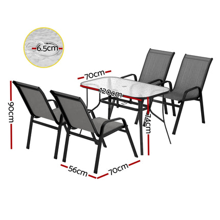 Gardeon 5PC Outdoor Dining Set Table and Chairs Patio Furniture Bistro Set Garden Grey.