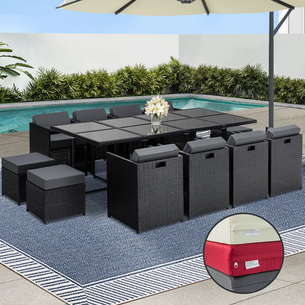 Gardeon Outdoor Dining Set 13 Piece Wicker Table Chairs Setting Black.