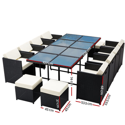 Gardeon Outdoor Dining Set 13 Piece Wicker Table Chairs Setting Black.