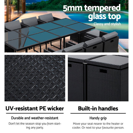 Gardeon Outdoor Dining Set 13 Piece Wicker Table Chairs Setting Black.